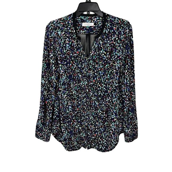 SANDRO Top Size S Sheer Back Abstract Printed Blouse Black Confetti‎ Top Size 1 - Picture 2 of 9